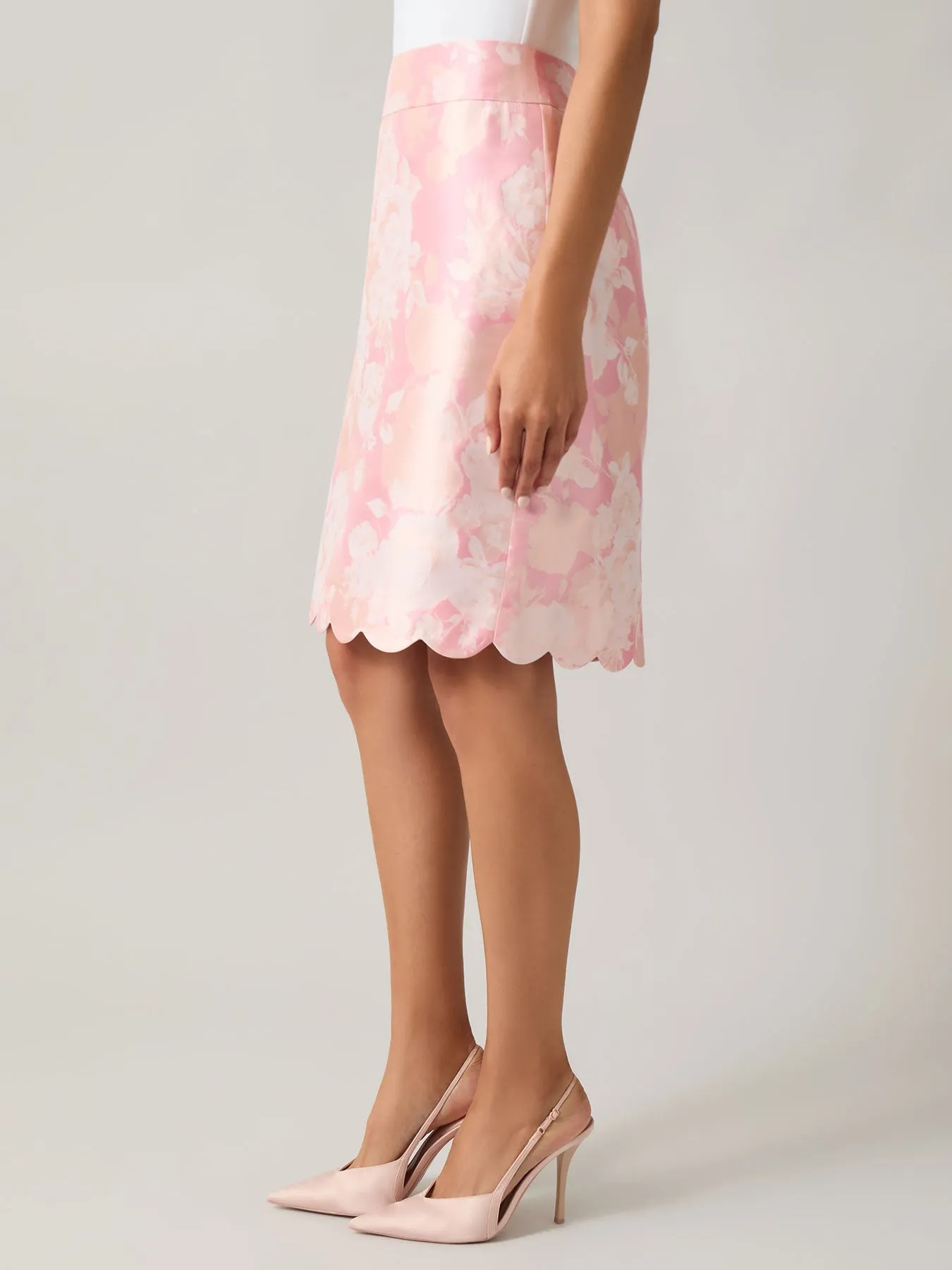 Scalloped Edge Skirt, Floral Jacquard