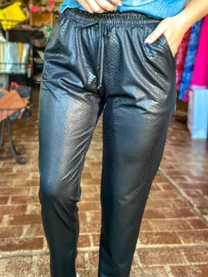 Selene Snake Print Faux Leather Joggers