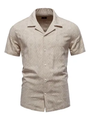 Short-Sleeve Diamond Patterned Lapel Shirt