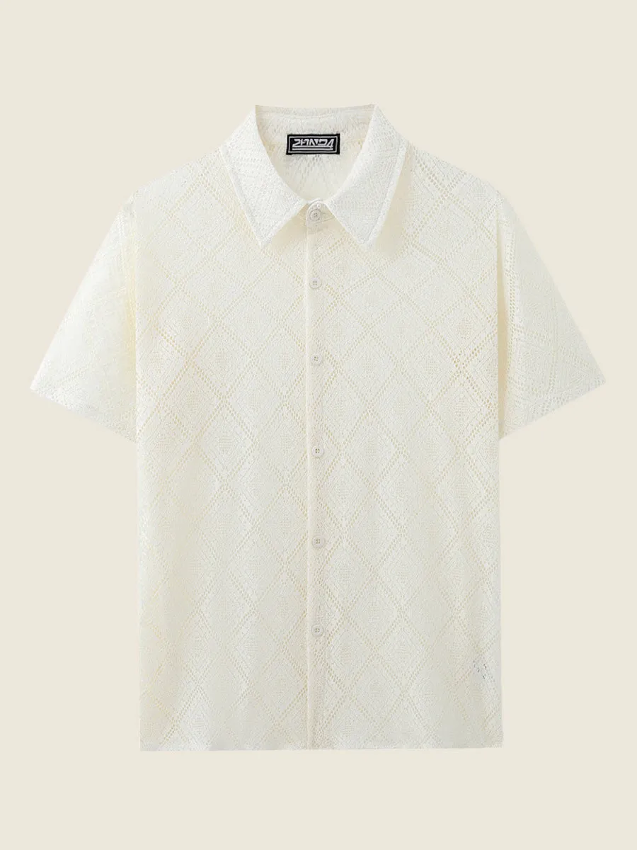 Short Sleeve Hollow-Out Lace Shirt