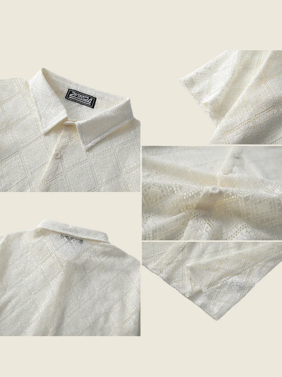 Short Sleeve Hollow-Out Lace Shirt