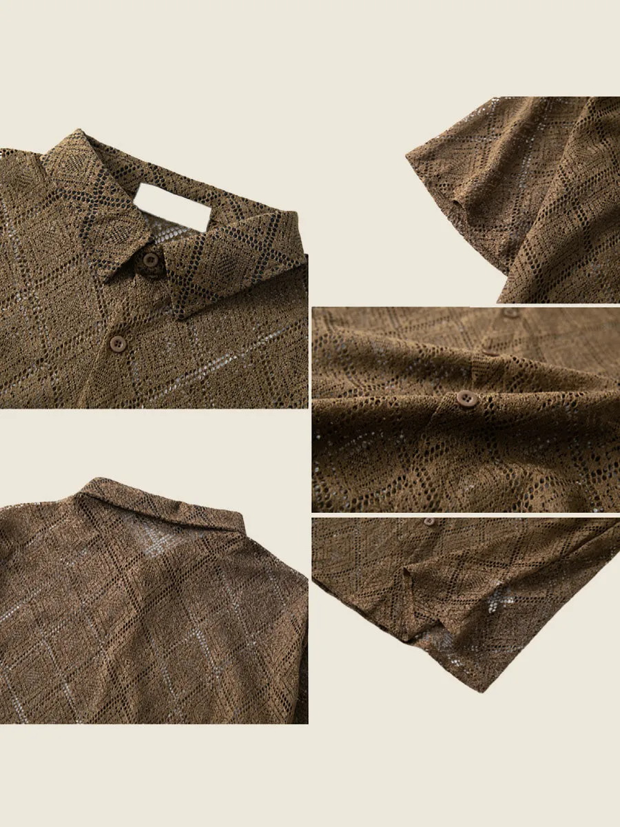 Short Sleeve Hollow-Out Lace Shirt