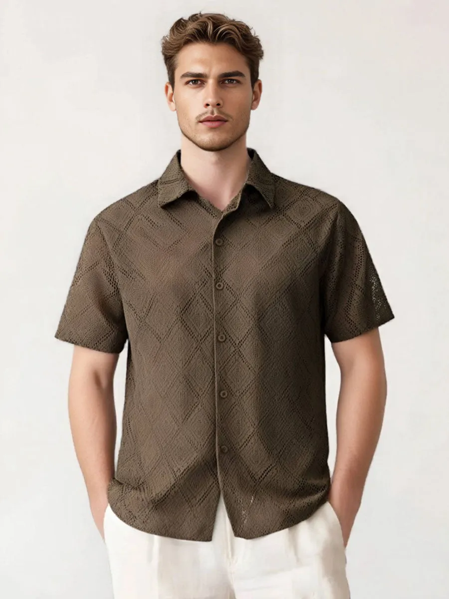 Short Sleeve Hollow-Out Lace Shirt