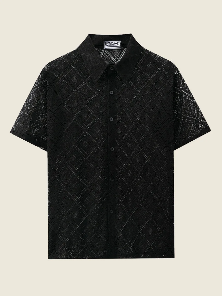Short Sleeve Hollow-Out Lace Shirt