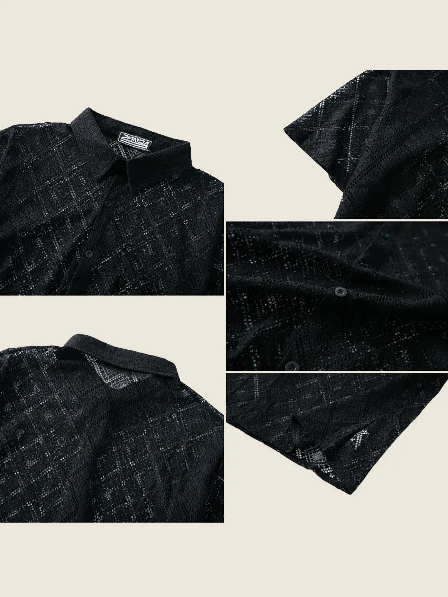 Short Sleeve Hollow-Out Lace Shirt