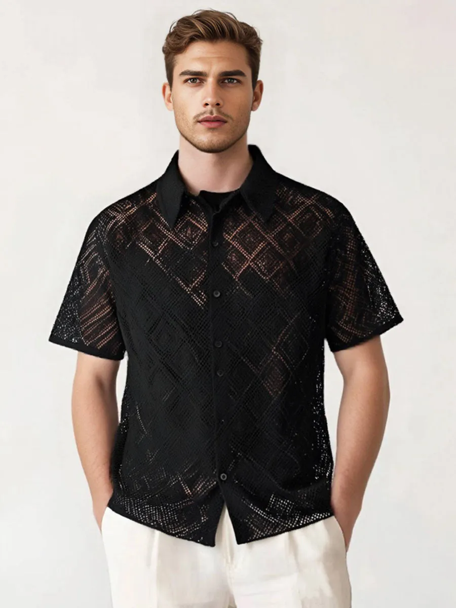 Short Sleeve Hollow-Out Lace Shirt
