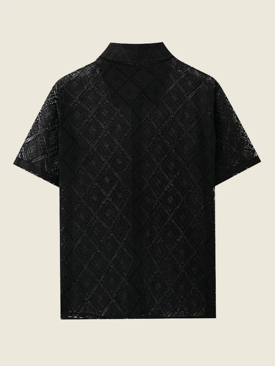 Short Sleeve Hollow-Out Lace Shirt