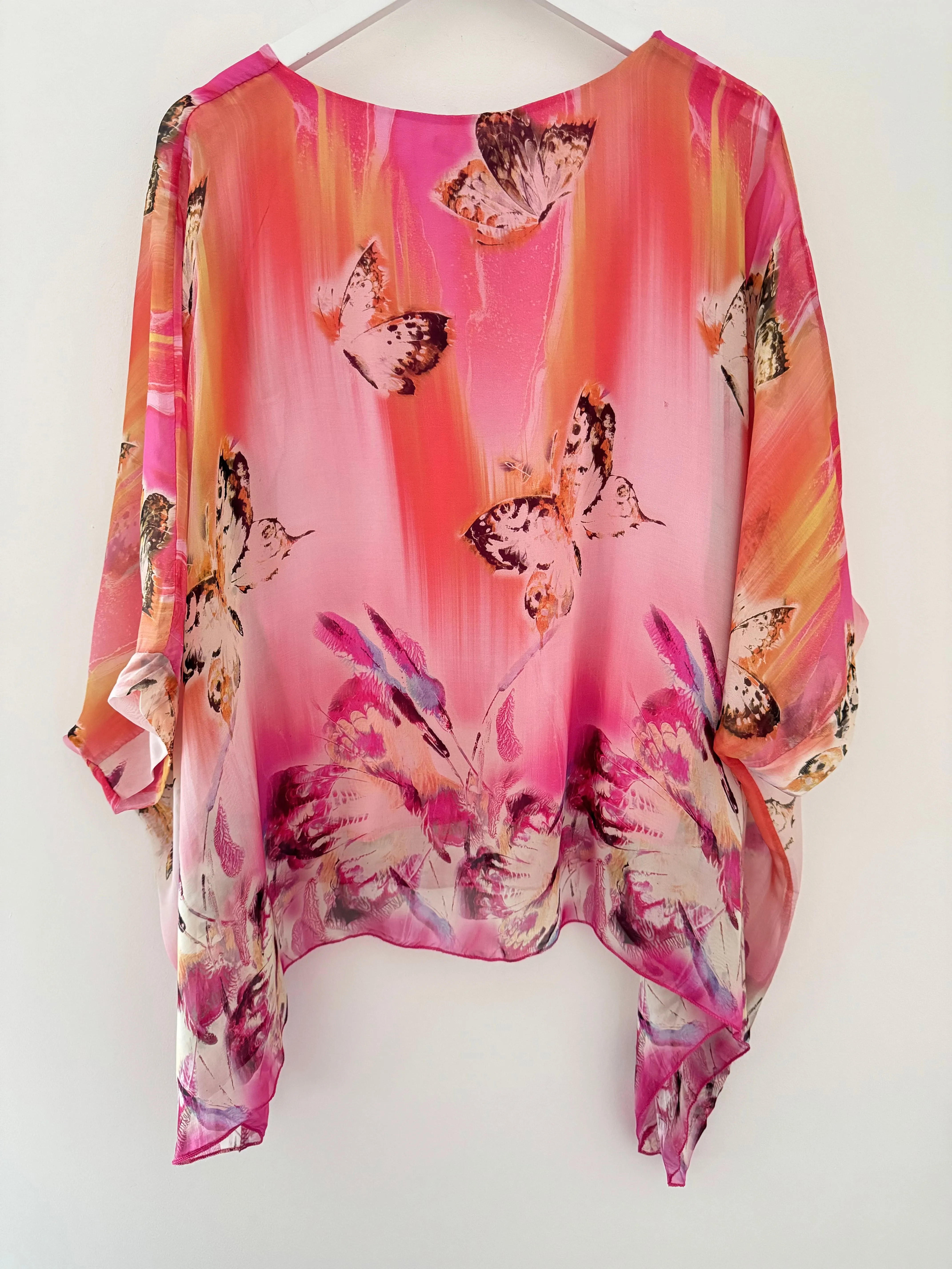 Silk Butterfly Top in Shades of Pink & Orange