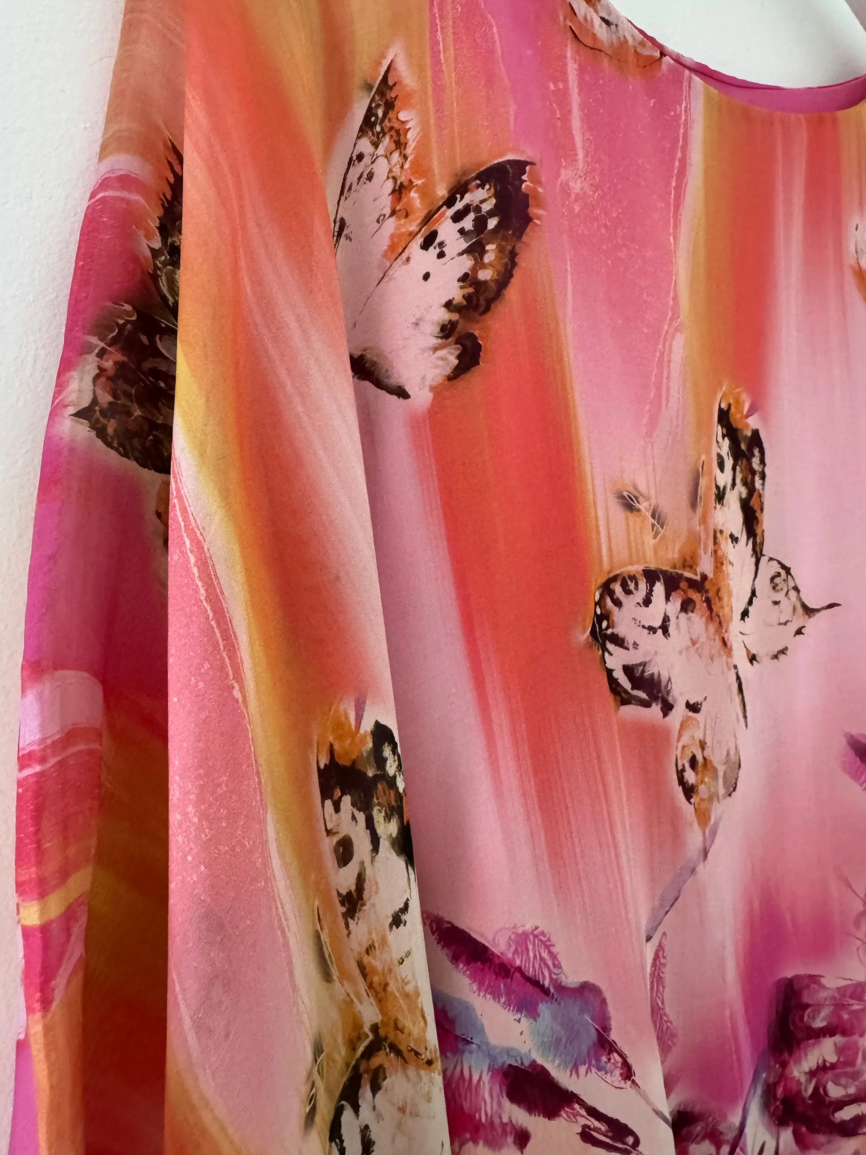 Silk Butterfly Top in Shades of Pink & Orange