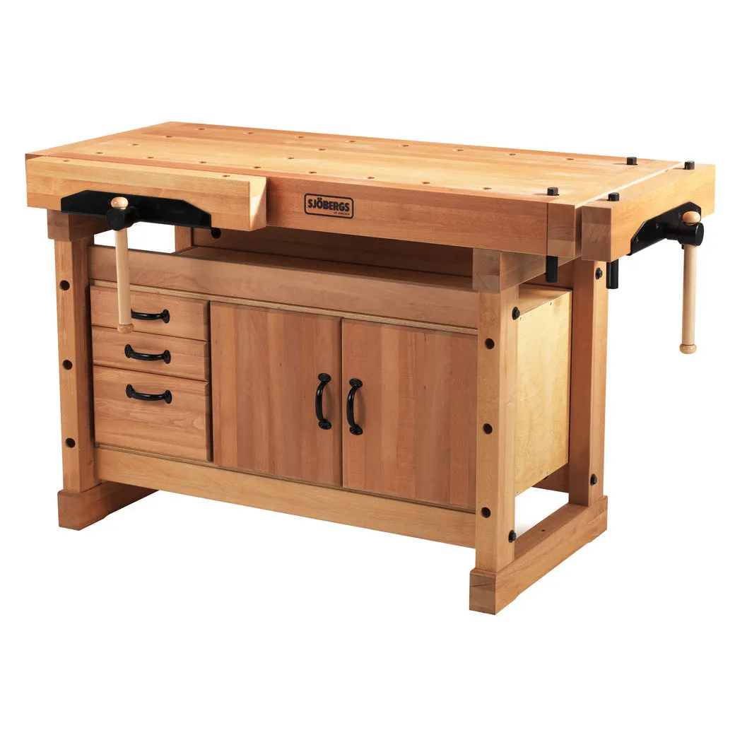 Sjöbergs European Beech Elite 1500 Professional Workbench with Optional Storage Cabinet 59" x 29" with 3-3/8" Top (DCE)