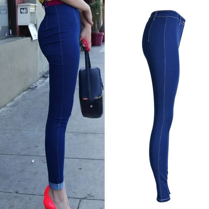 Slim Elastic Ripped High Waist Plus Size Straight Jeans