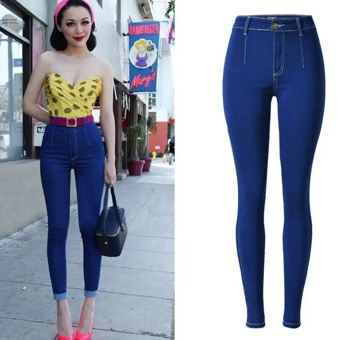 Slim Elastic Ripped High Waist Plus Size Straight Jeans