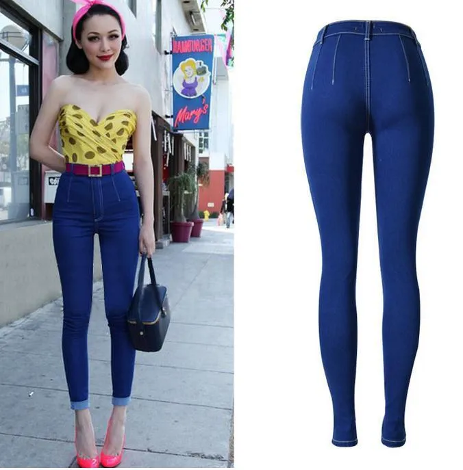 Slim Elastic Ripped High Waist Plus Size Straight Jeans
