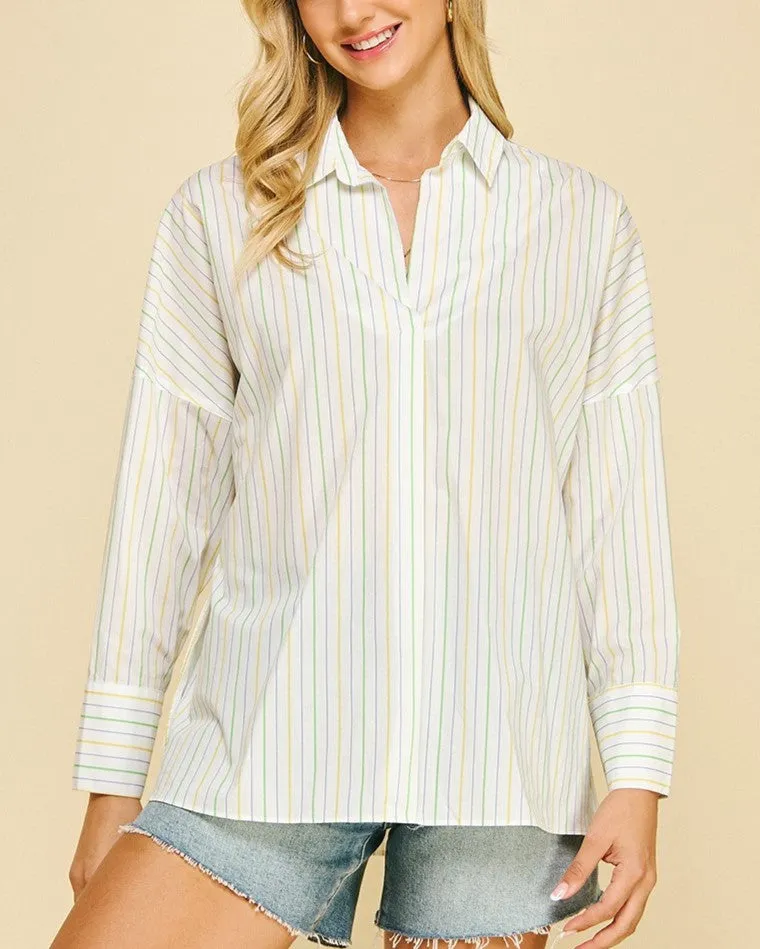 Stripe V-Neck Shirt - White