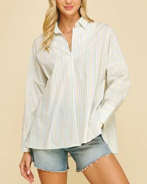 Stripe V-Neck Shirt - White