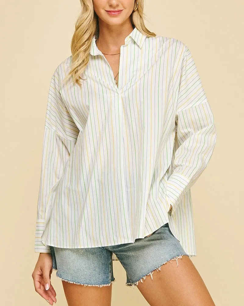 Stripe V-Neck Shirt - White