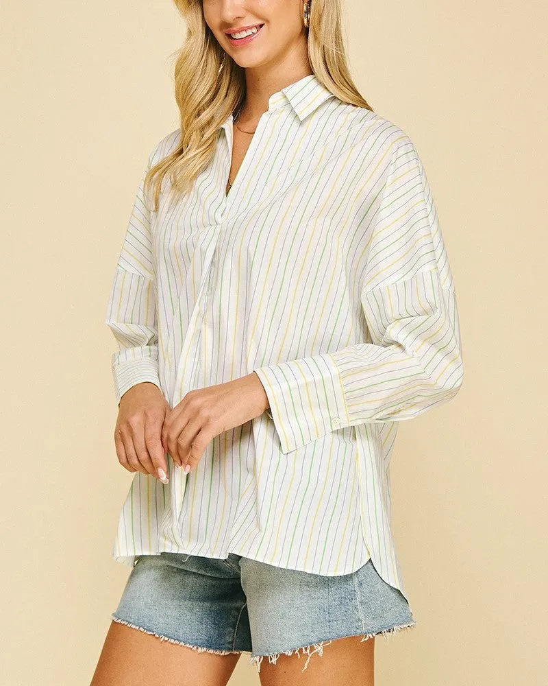 Stripe V-Neck Shirt - White