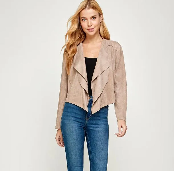 Stylish Suede Drape Jacket - Multiple Colors