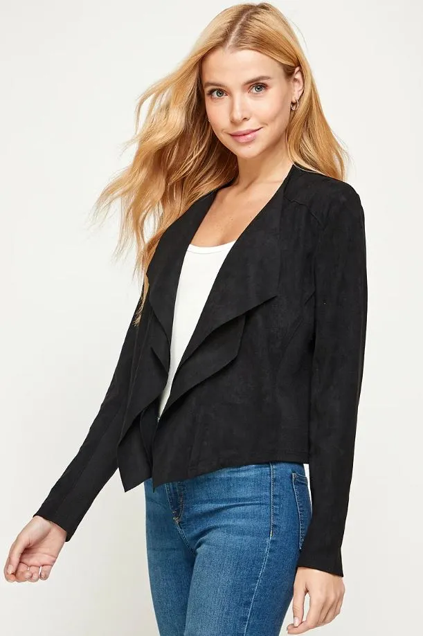 Stylish Suede Drape Jacket - Multiple Colors