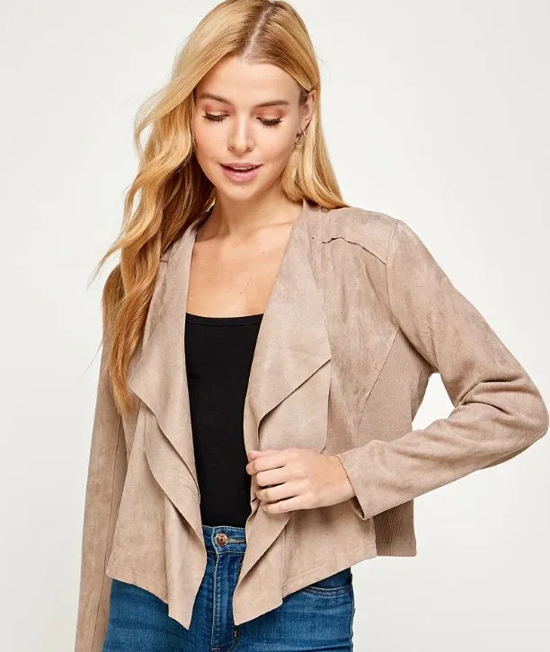 Stylish Suede Drape Jacket - Multiple Colors