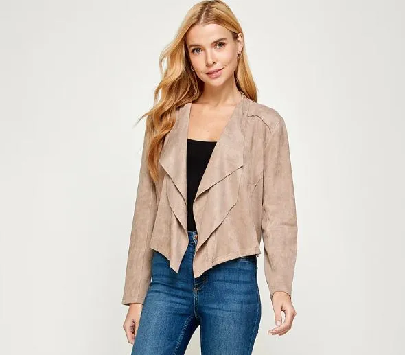 Stylish Suede Drape Jacket - Multiple Colors