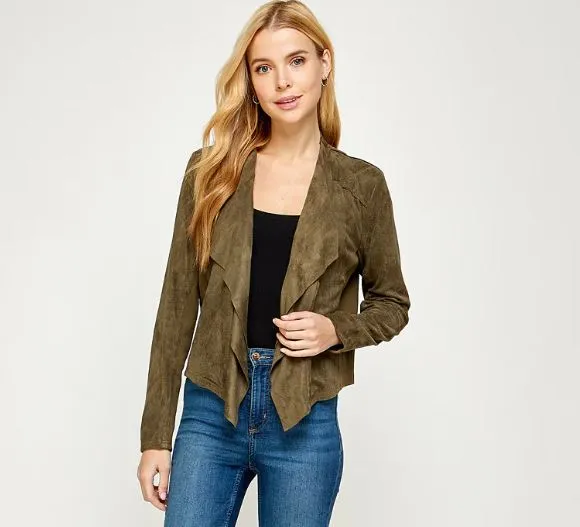 Stylish Suede Drape Jacket - Multiple Colors