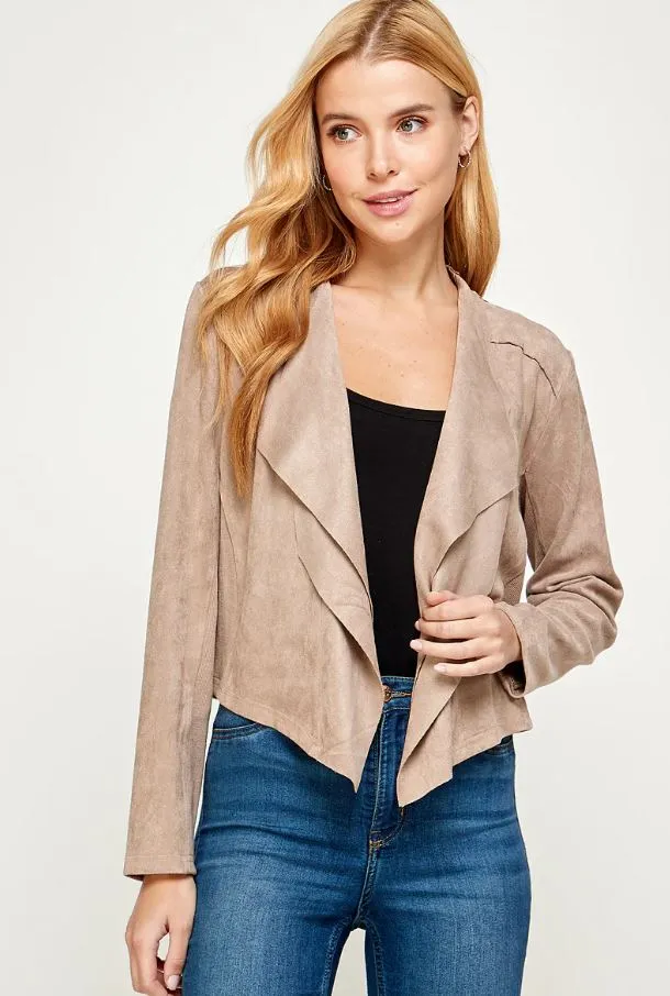 Stylish Suede Drape Jacket - Multiple Colors