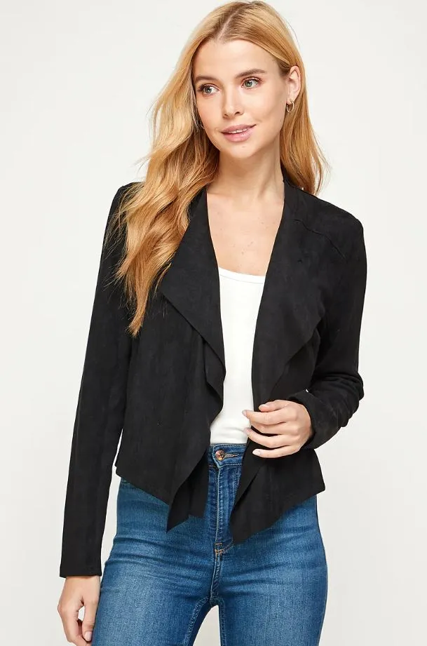 Stylish Suede Drape Jacket - Multiple Colors