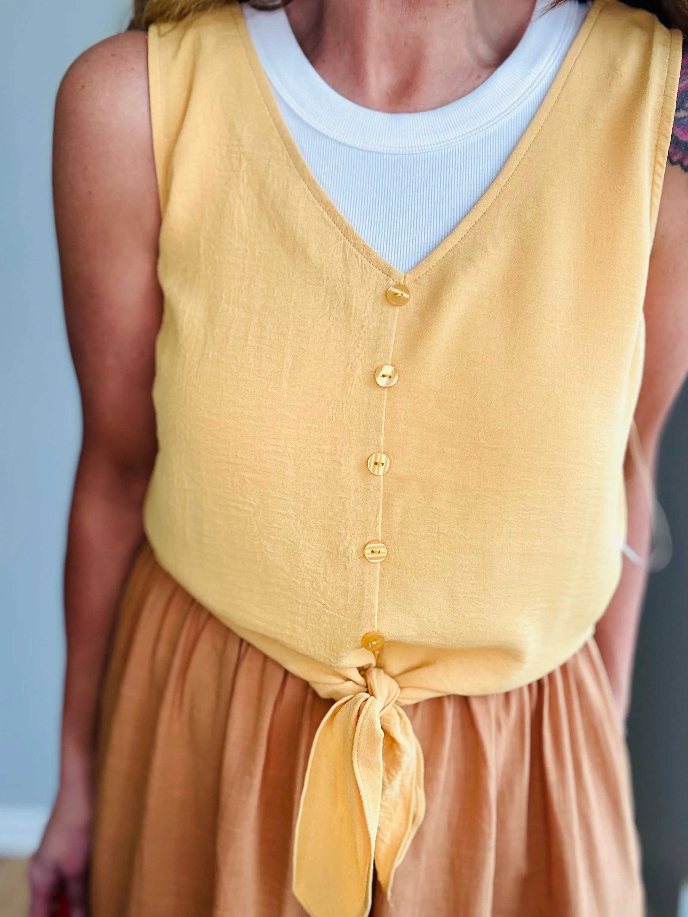 Sunny Days Tie-Front Sleeveless Blouse