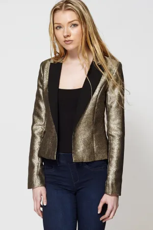 Textured Gold Thread Flap Open Jacket
