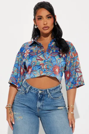 Twist And Turn Satin Shirt - Blue/combo