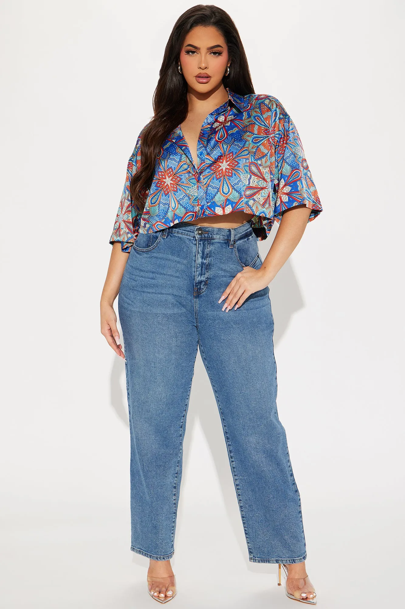 Twist And Turn Satin Shirt - Blue/combo