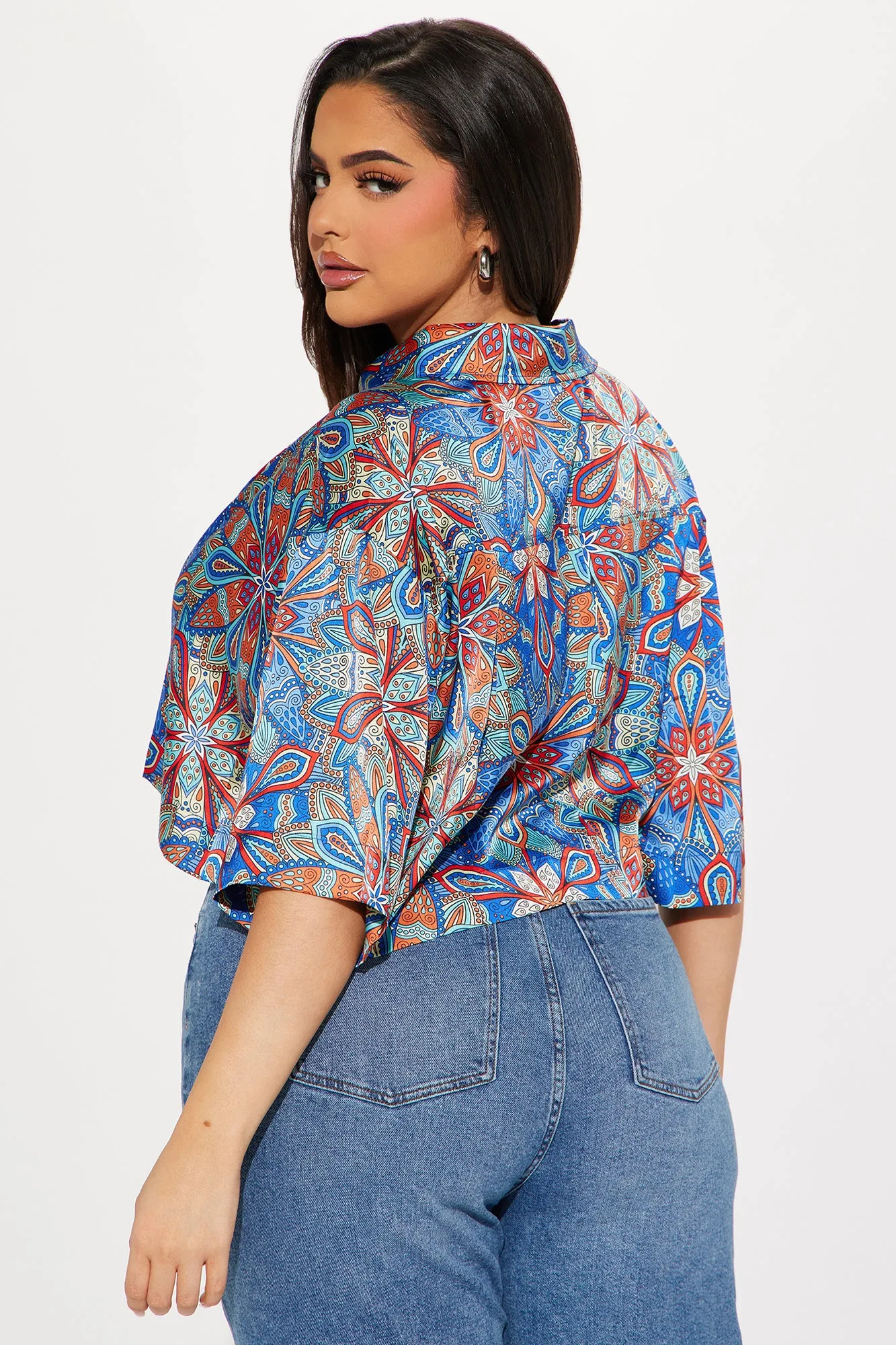 Twist And Turn Satin Shirt - Blue/combo