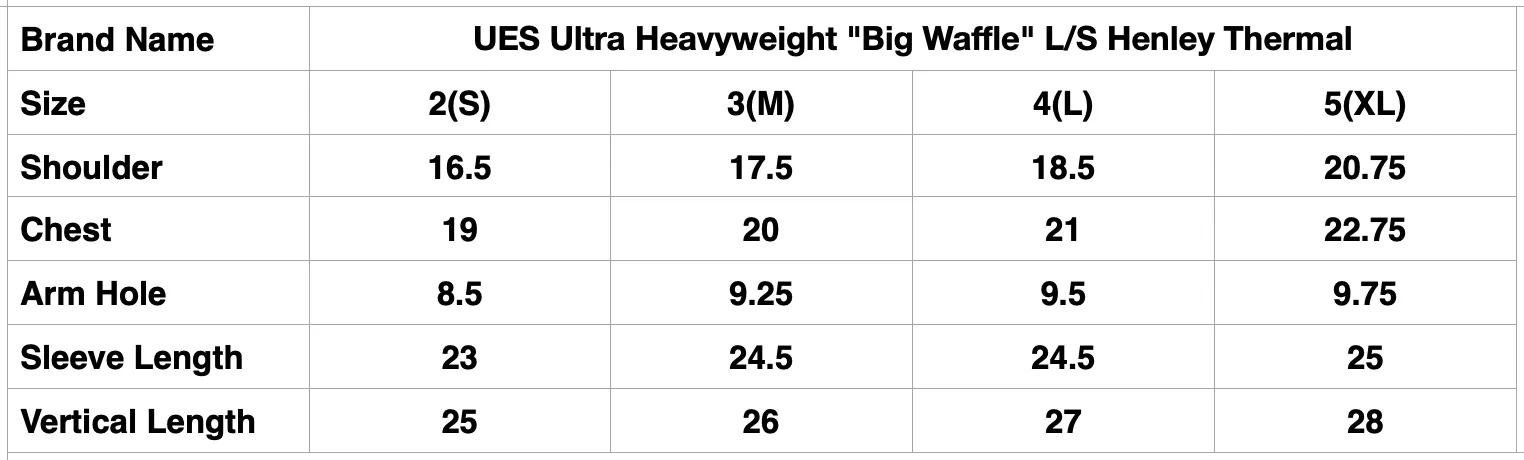 UES Ultra Heavyweight "Big Waffle" L/S Henley Thermal (Black)