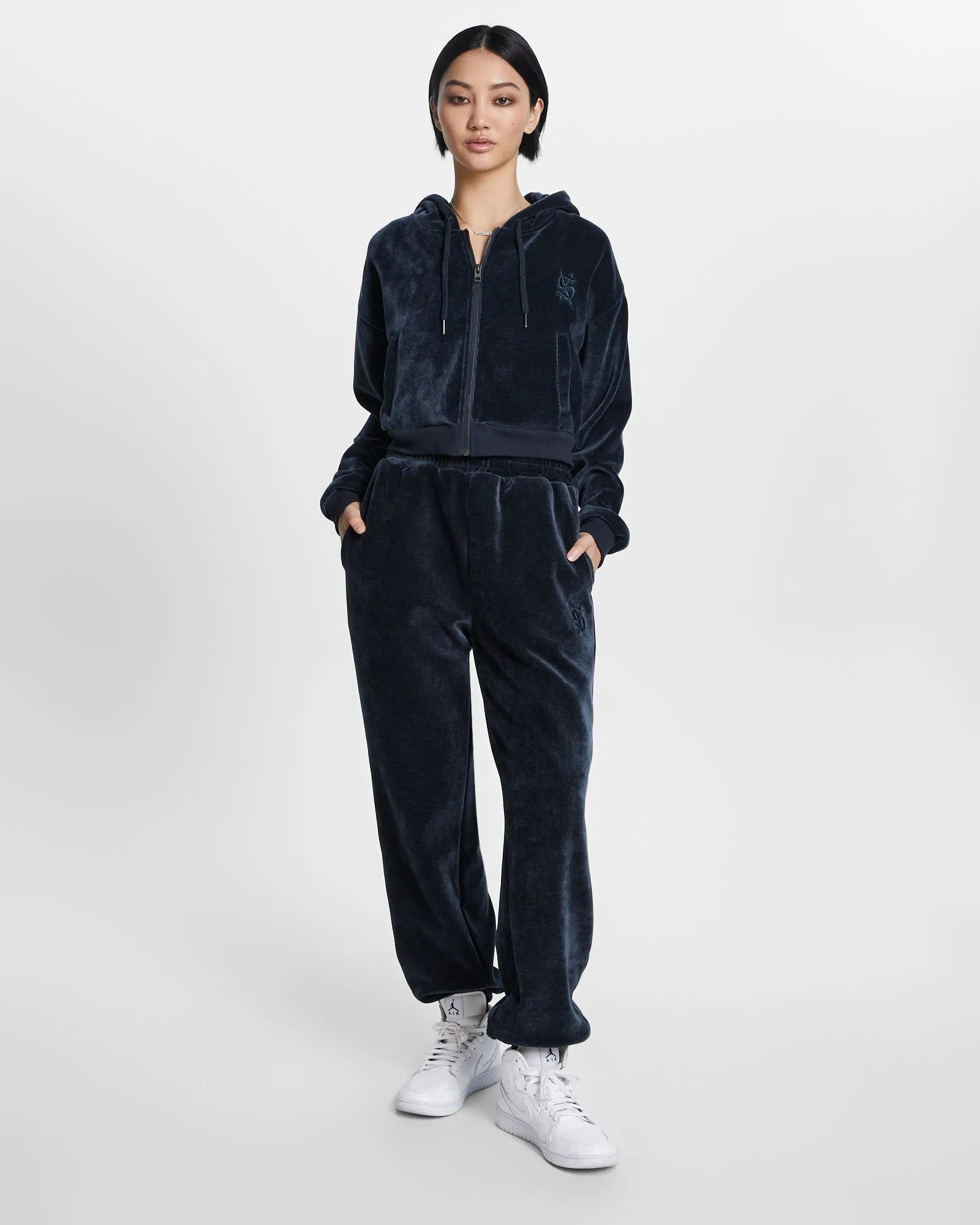 VELOUR ZIP UP HOODIE MIDNIGHT