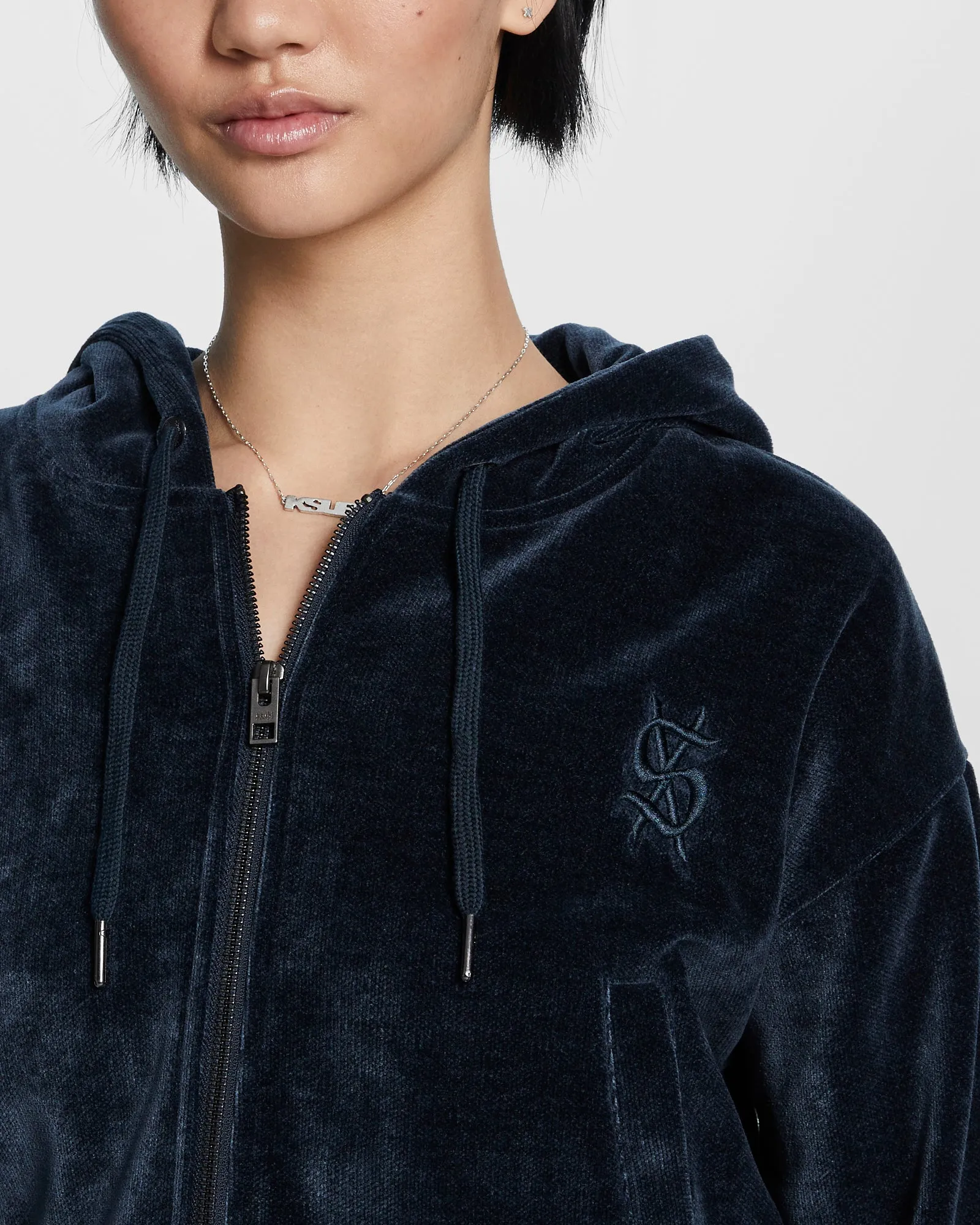 VELOUR ZIP UP HOODIE MIDNIGHT