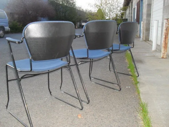 Vintage Modern Set of 8 Stacking Arm chairs with Iron frames