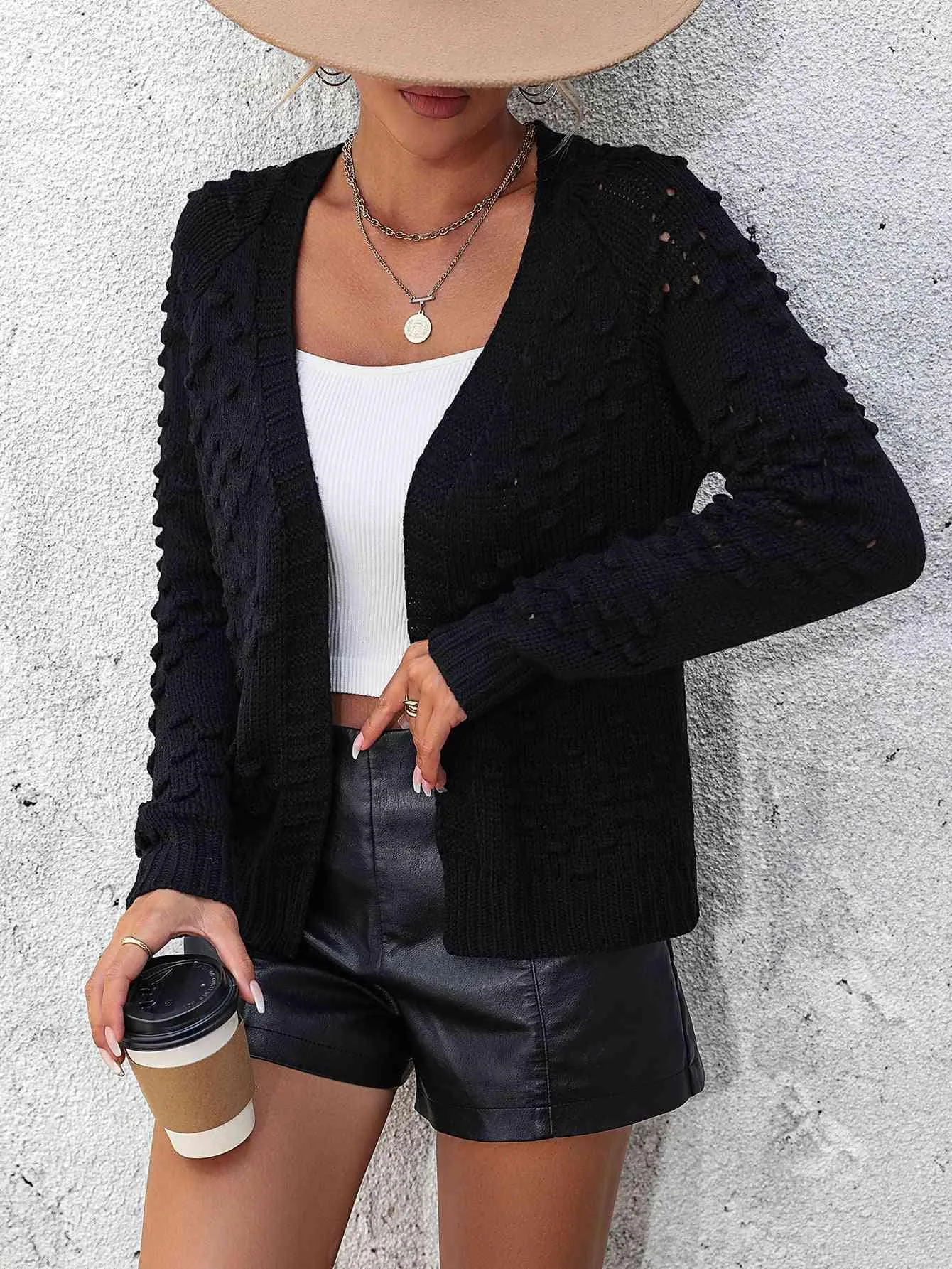Warm Support Open Front Knit Cardigan