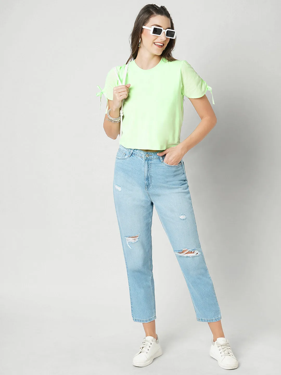 Women Slim Fit Crew-Nek Crop T-Shirt
