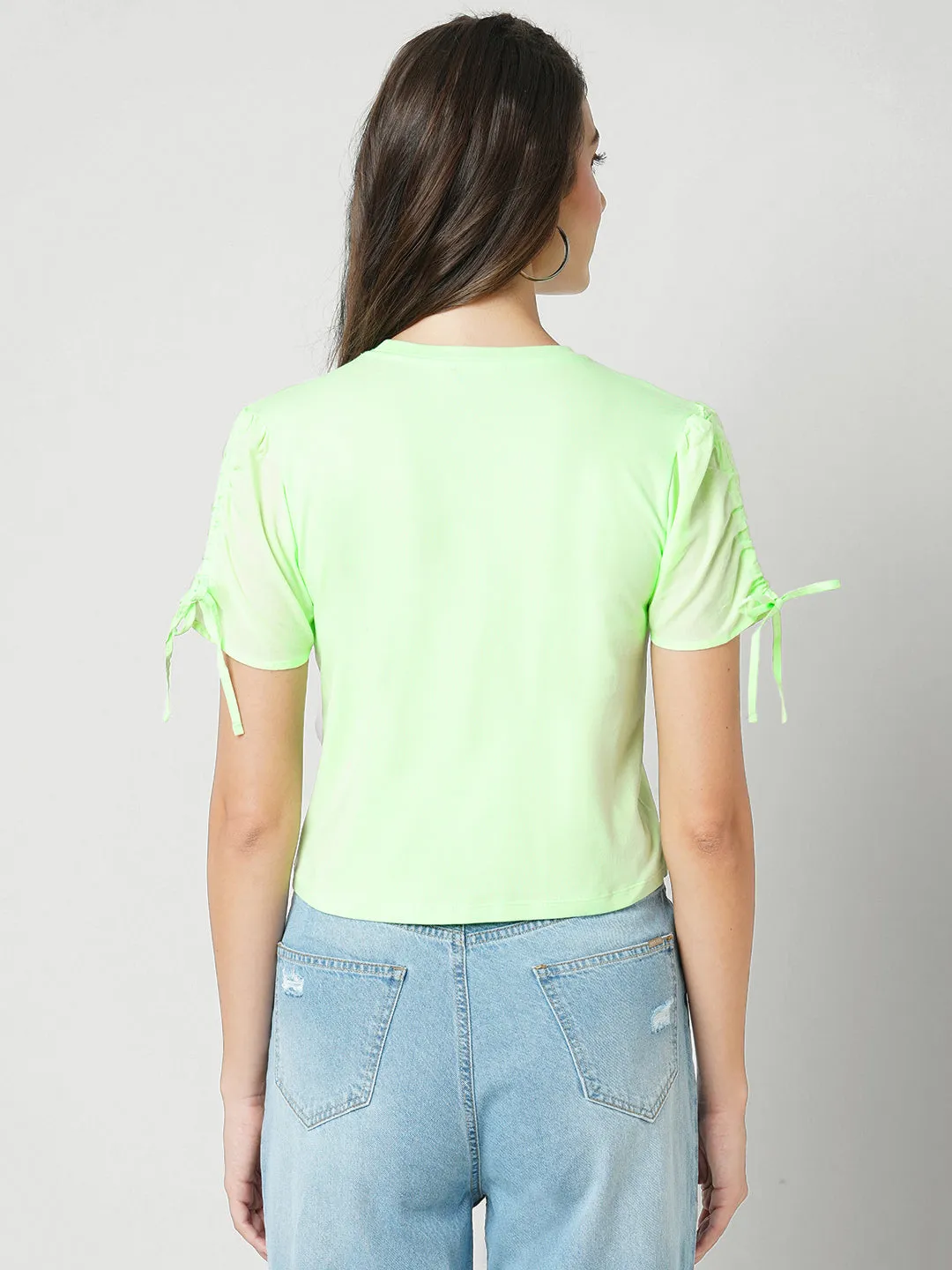 Women Slim Fit Crew-Nek Crop T-Shirt
