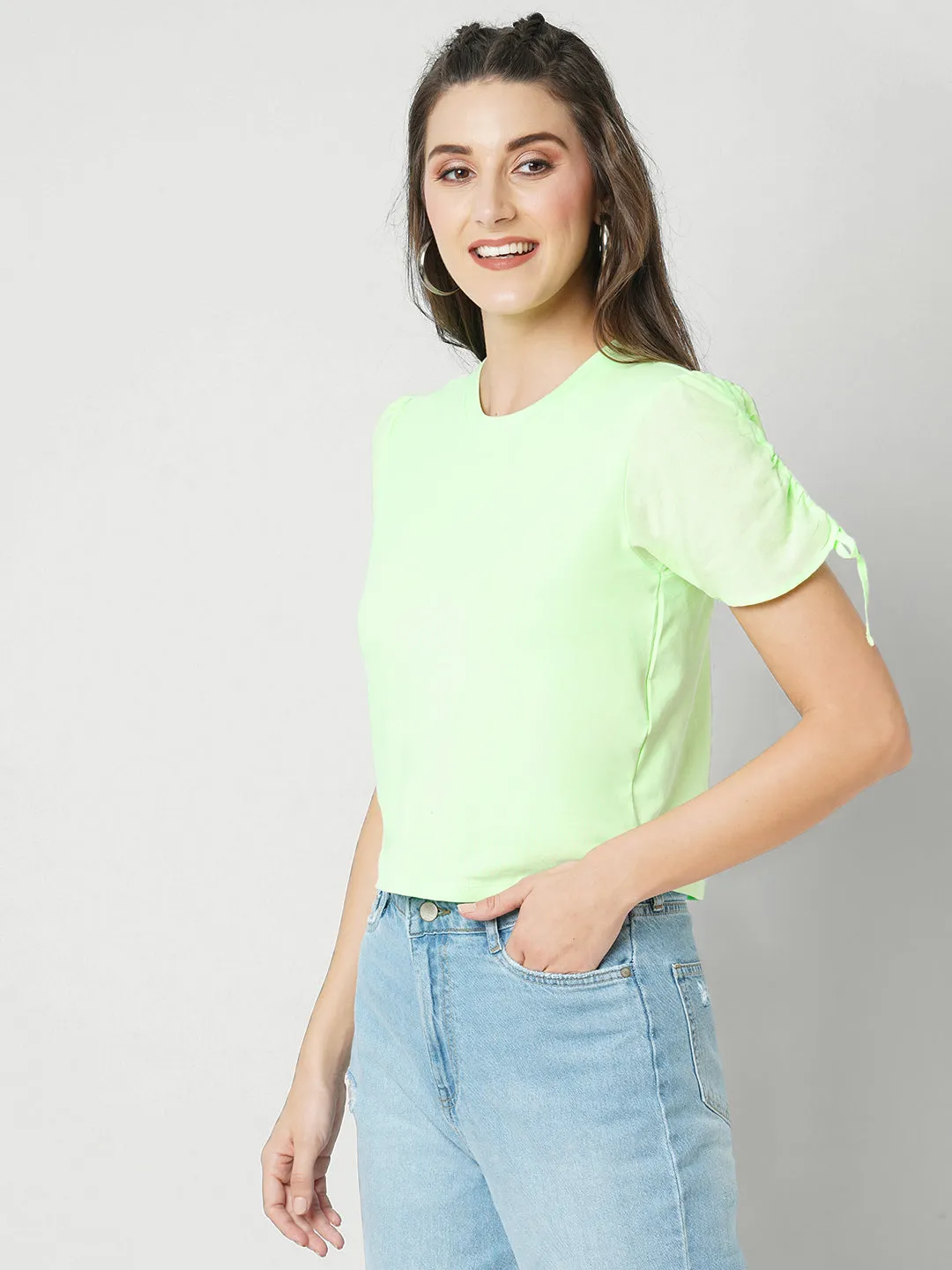 Women Slim Fit Crew-Nek Crop T-Shirt