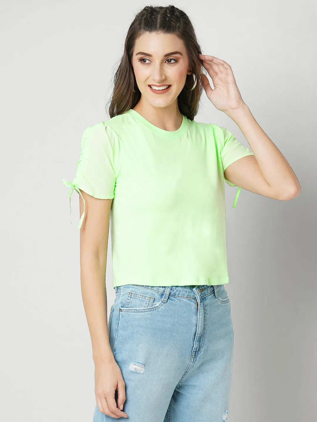 Women Slim Fit Crew-Nek Crop T-Shirt