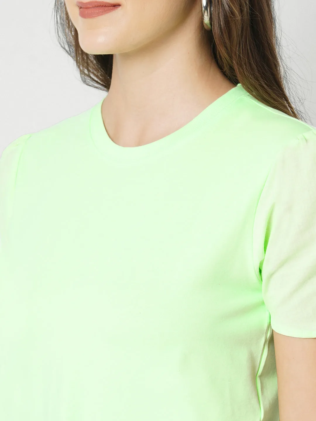 Women Slim Fit Crew-Nek Crop T-Shirt