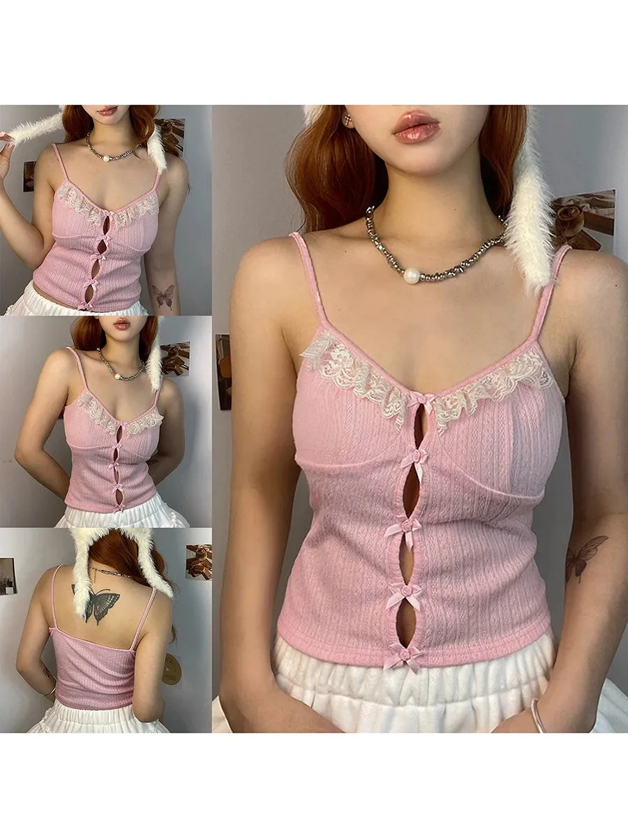 Women Y2K Fairy Print Sleeveless Crop Tank Top E-Girl Grunge Fashion