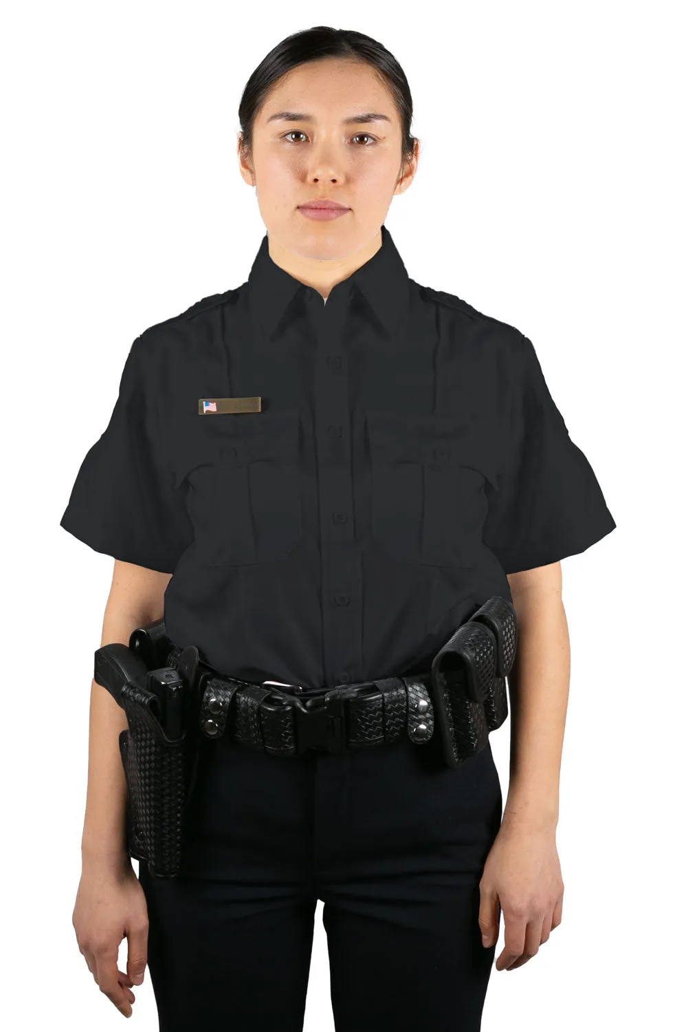 Womens 100% Polyester 4 Pocket Hidden Zipper Uniform Shirt - Short Sleeve