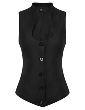 Women's Business Dressy Suit Vest Waistcoat Slim Fit Economy Halter Backless Tuxedo Suits(L, Black 78)