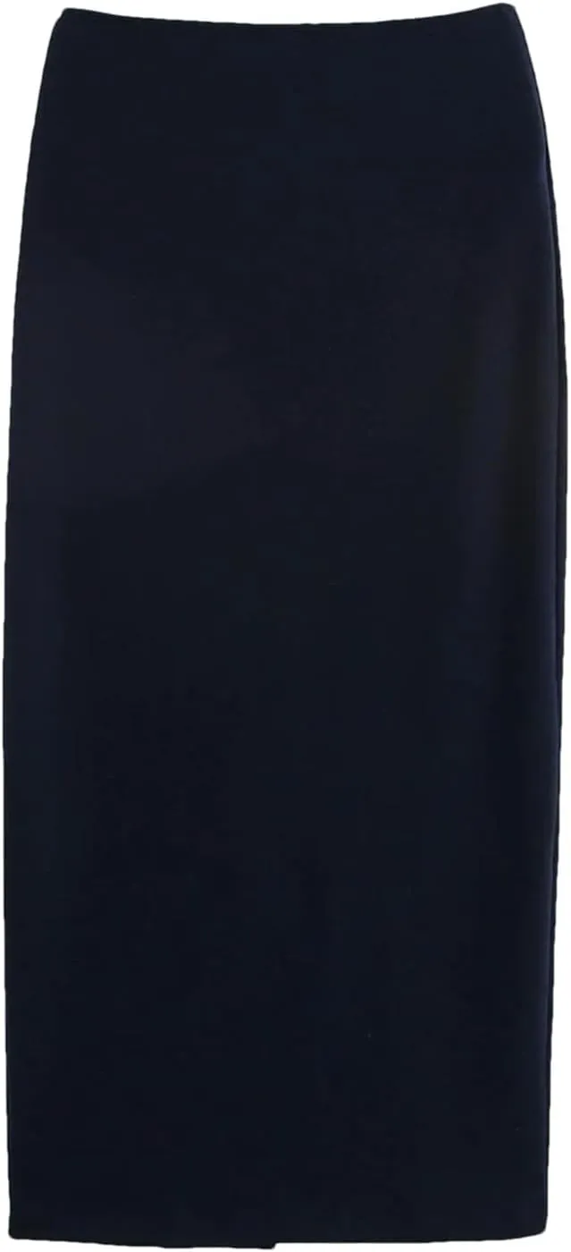Women's Midi Skirts Elegant Solid High Waist Rear Slit Knitted Office Formal Skirt