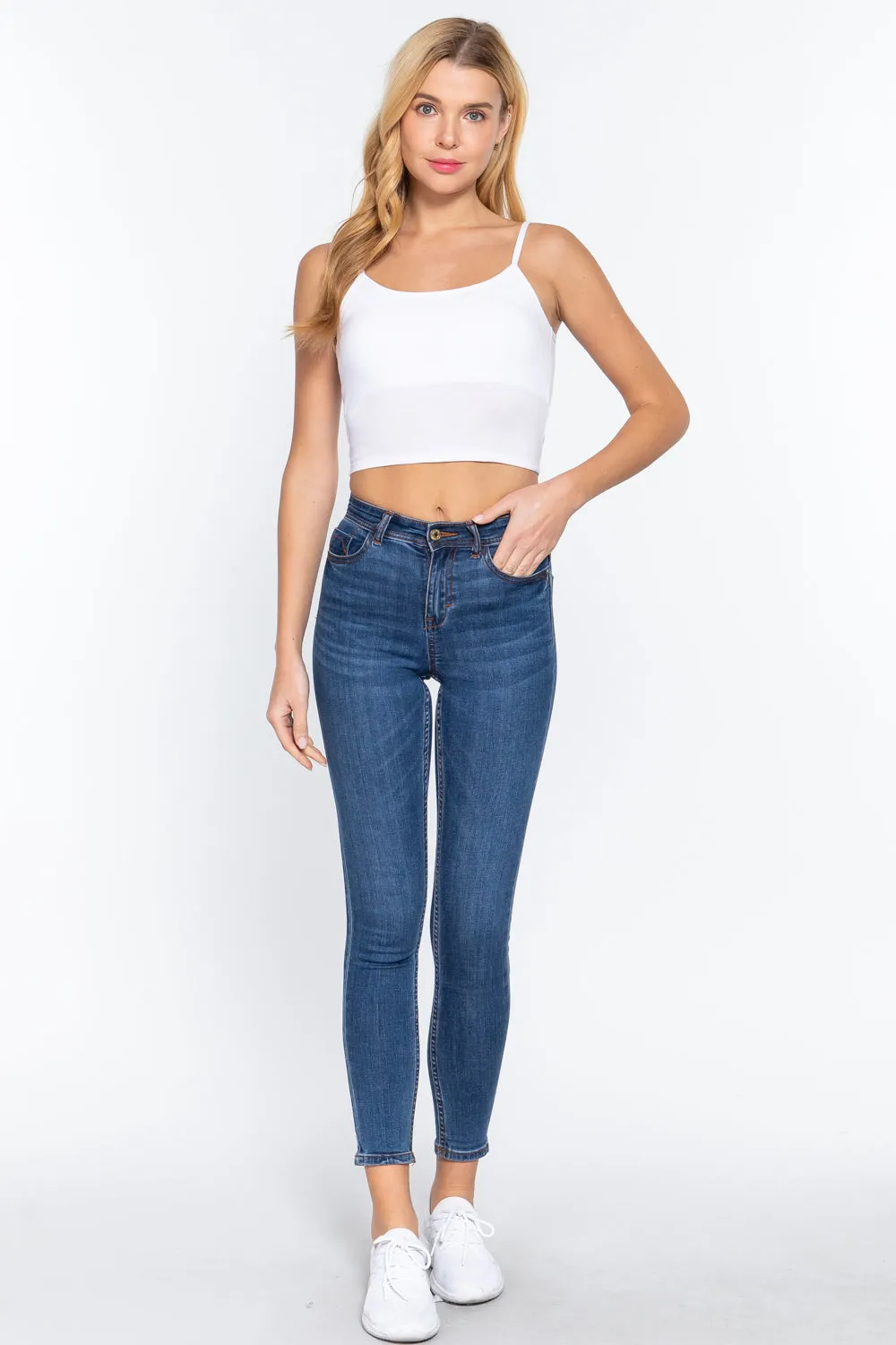 Women's Round Neck W/removable Bra Cup Cotton Spandex Bra Top