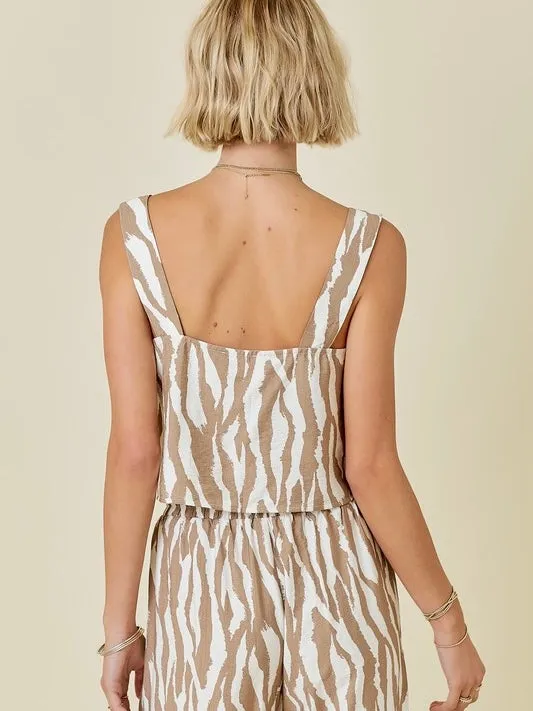 Zebra Print Square Neck Tank Top