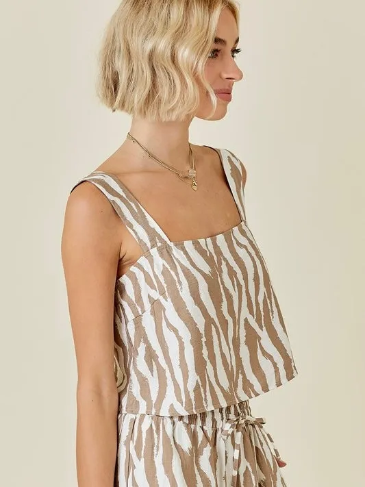 Zebra Print Square Neck Tank Top